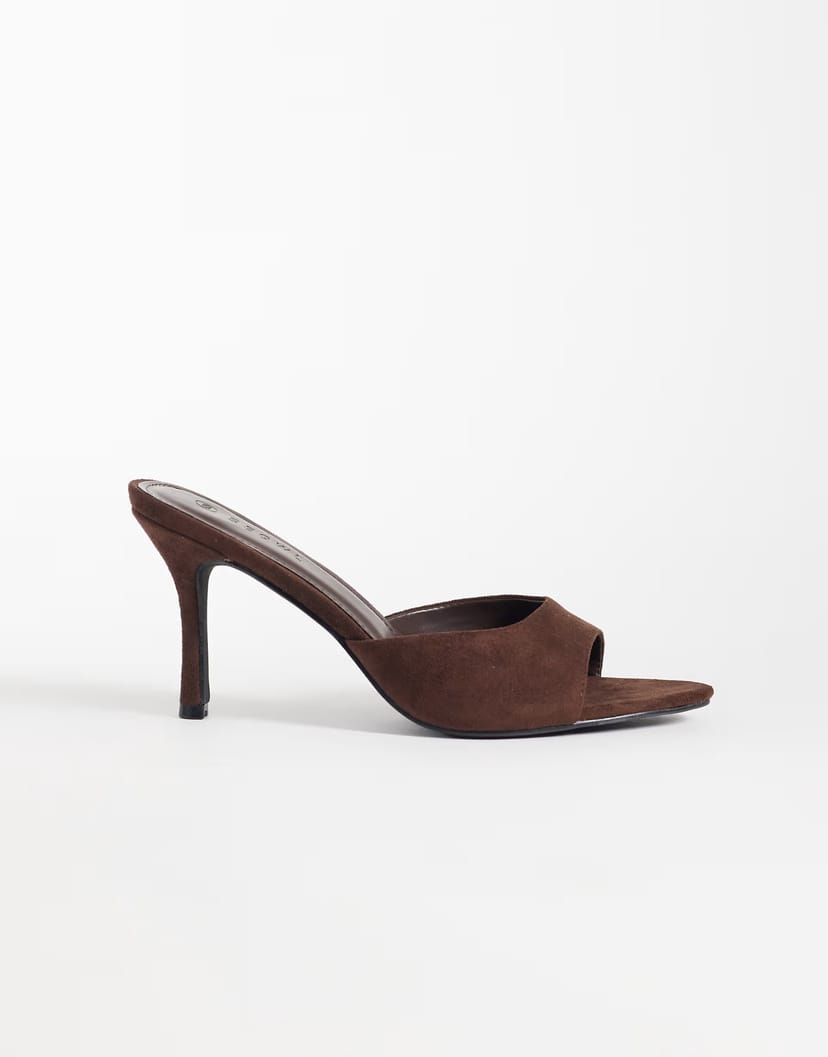ASOS SEQWL Ocon heeled sandal in suedette chocolate - 1