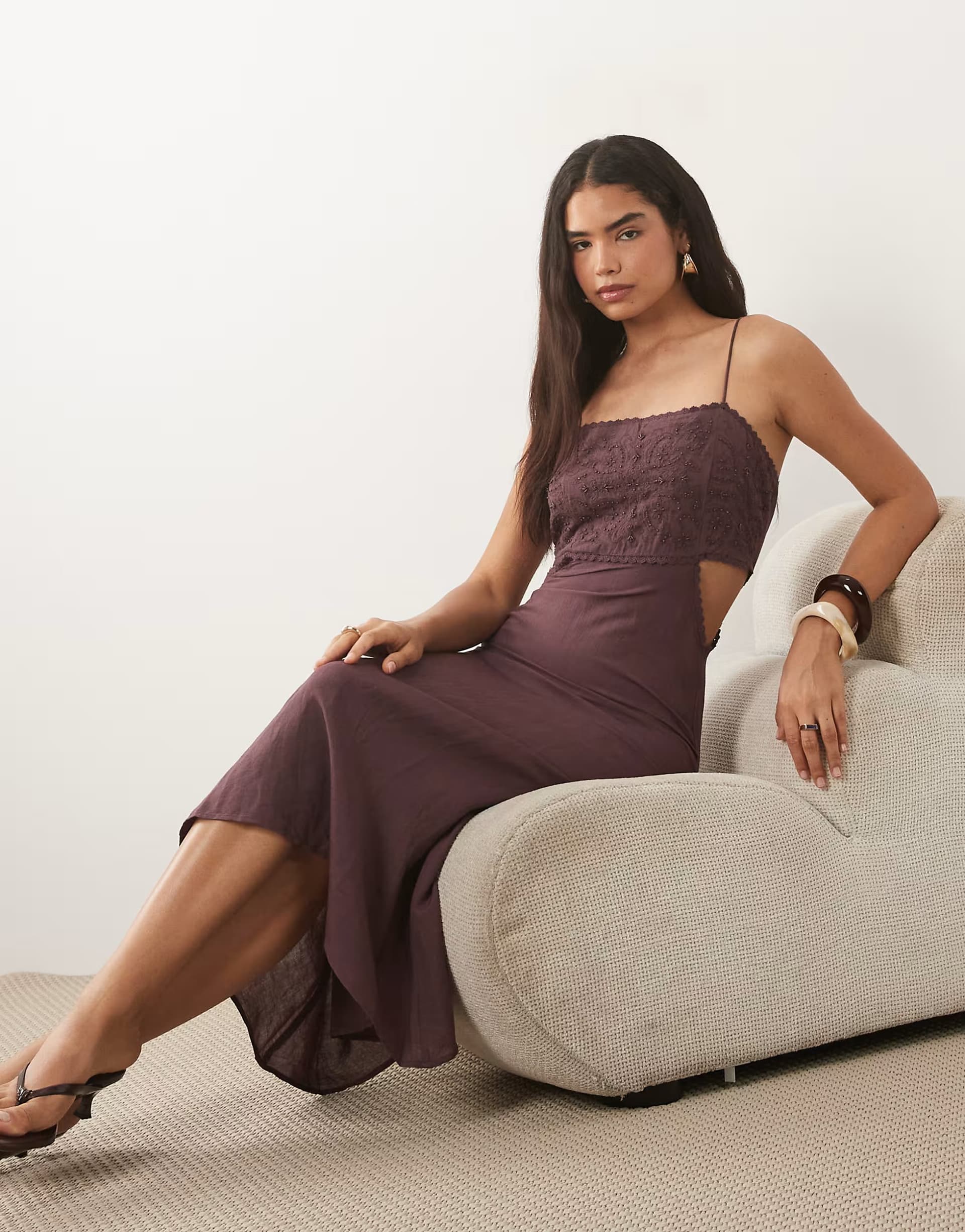 ASOS Mango embellished cut out midi dress in aubergine