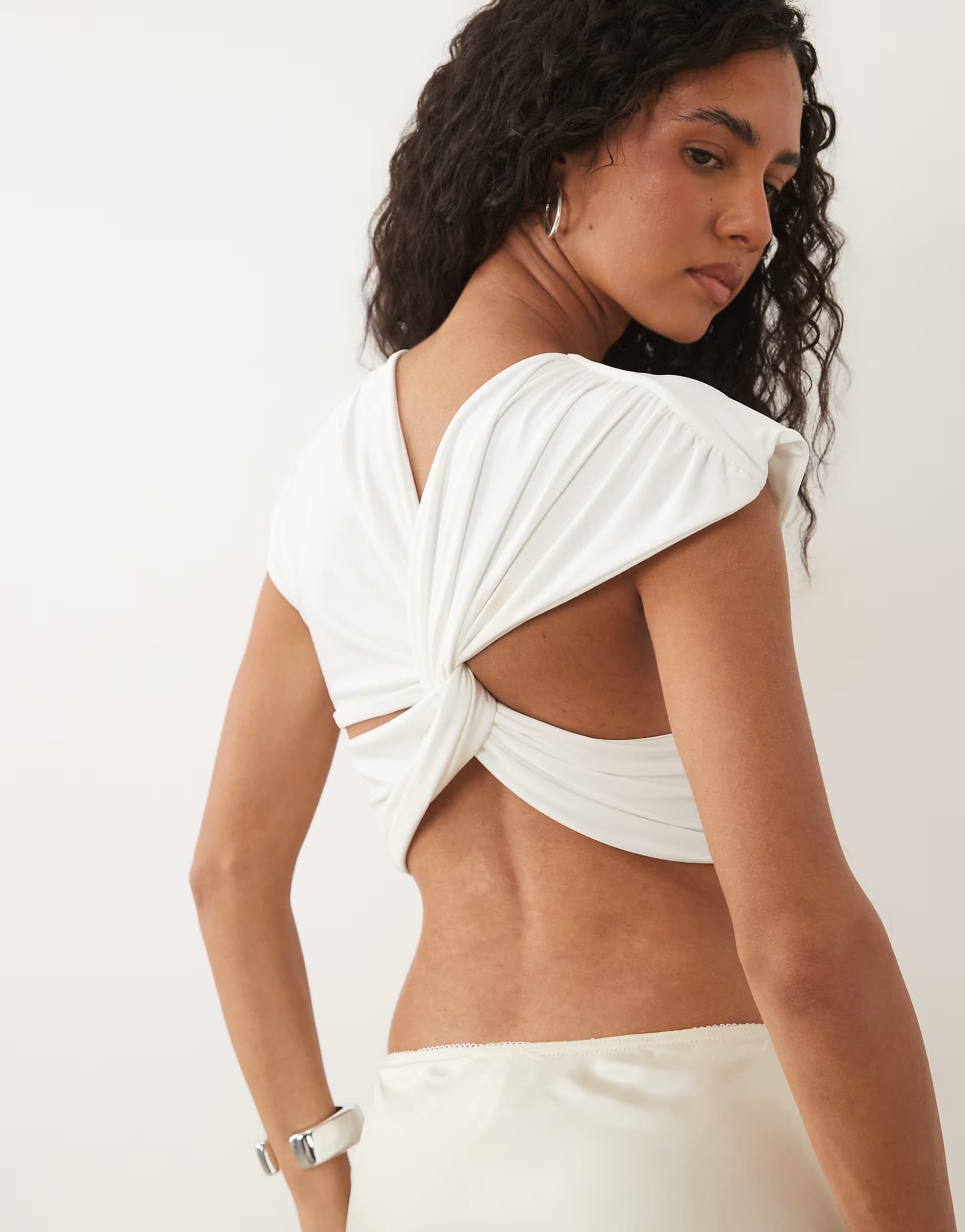 ASOS Missyempire soft touch twist back detail crop top in white