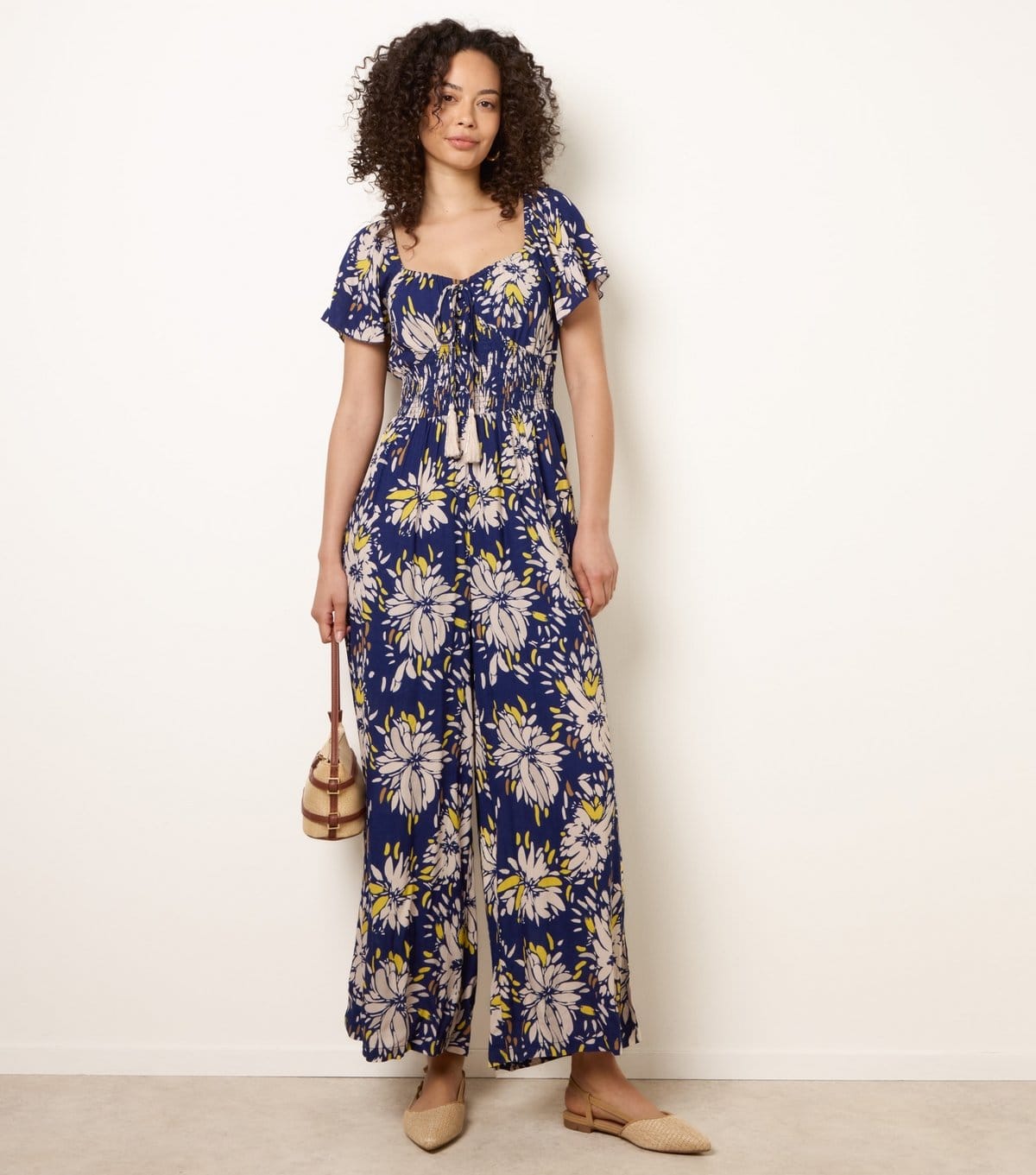 Blue Vanilla Yellow Floral Print Jumpsuit by New Look