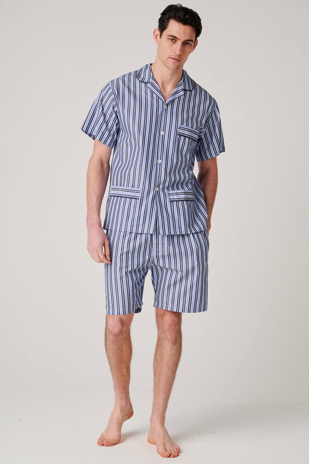 British Boxers British Boxers Men's "Navy Spark Stripe" Crisp Cotton Short Pyjama Set in Mid Navy - 2