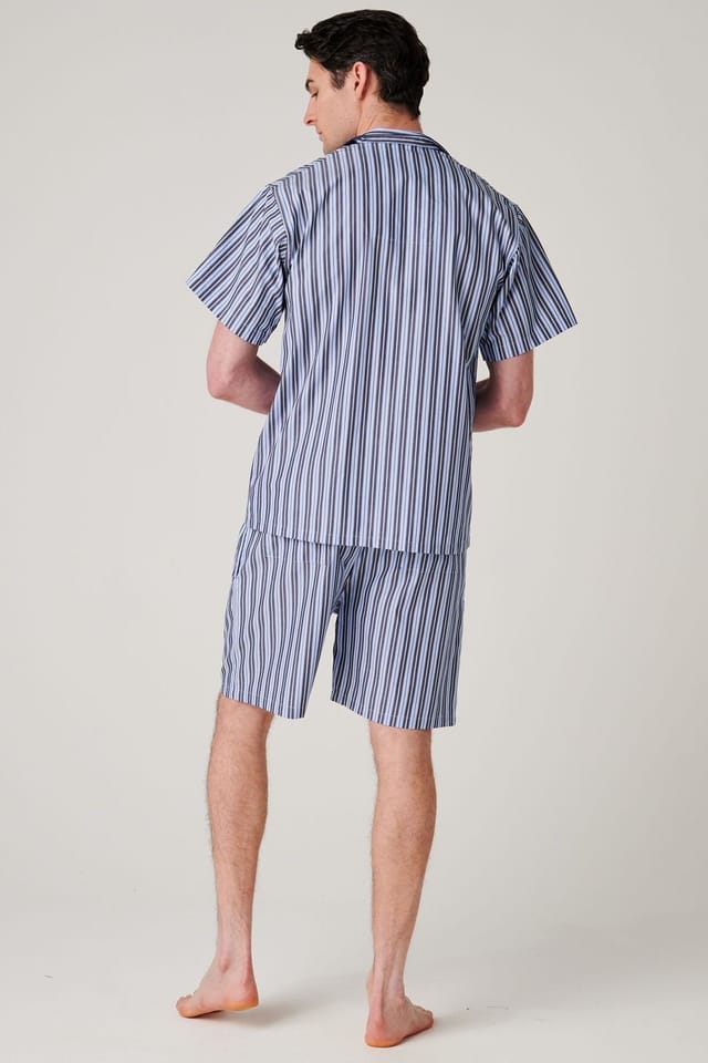 British Boxers British Boxers Men's "Navy Spark Stripe" Crisp Cotton Short Pyjama Set in Mid Navy - 3