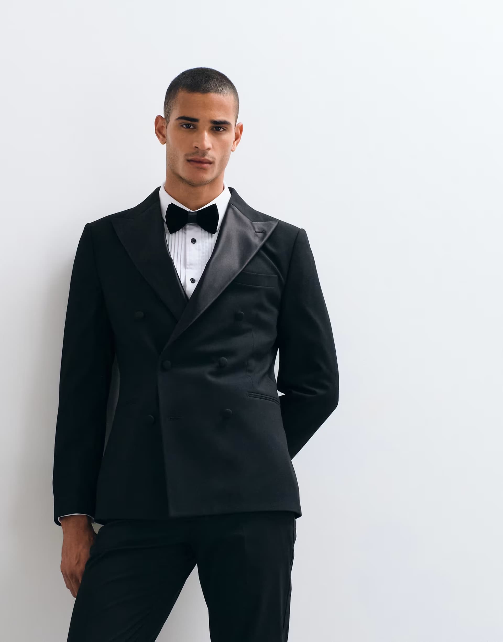 ASOS ASOS DESIGN slim double breasted tuxedo suit jacket in black