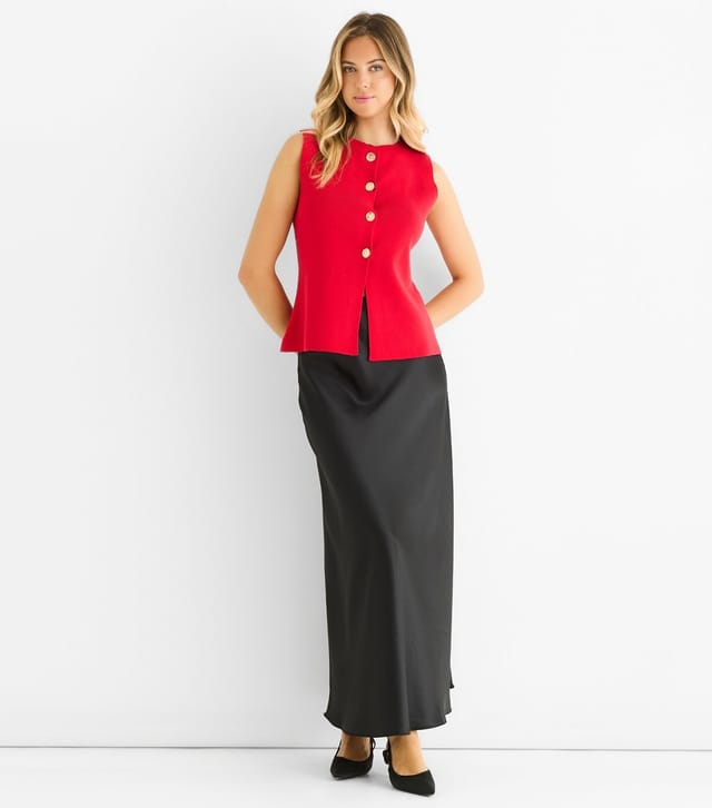 Gini London Women's Red Button Front Compact Knit Waistcoat Gini London New Look - 2