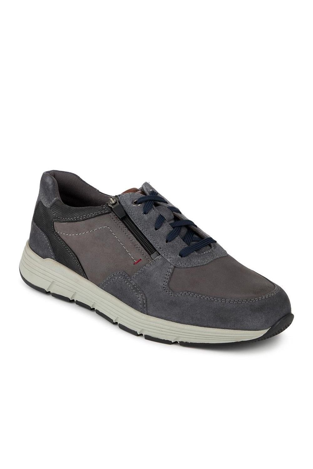 Pavers Pavers Men's Leather Zip & Lace Fasten Casual Shoes in Grey - 1