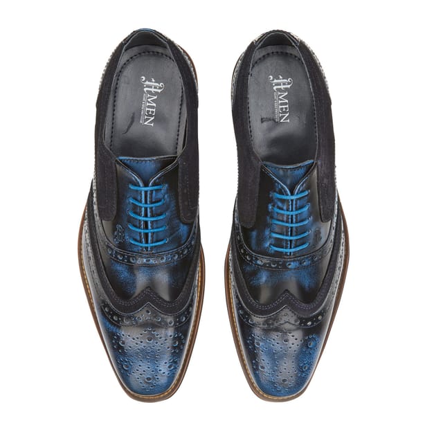 Amen Shoes Amen Shoes Men's Wexford Leather Two Tone Brogue Shoes in Bright Blue - 3