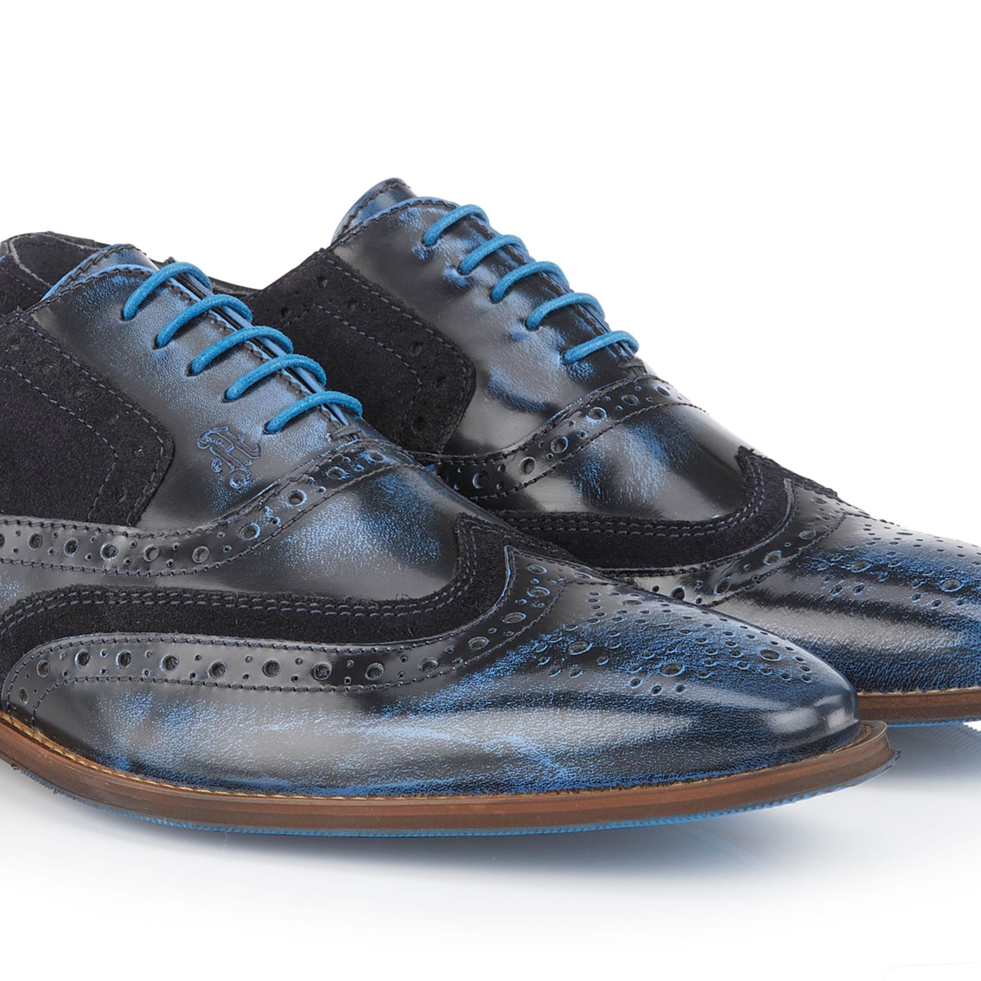 Amen Shoes Amen Shoes Men's Wexford Leather Two Tone Brogue Shoes in Bright Blue - 4