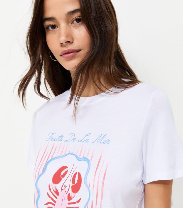 New Look Women's White Cotton Lobster Print Relaxed T-Shirt New Look - 2