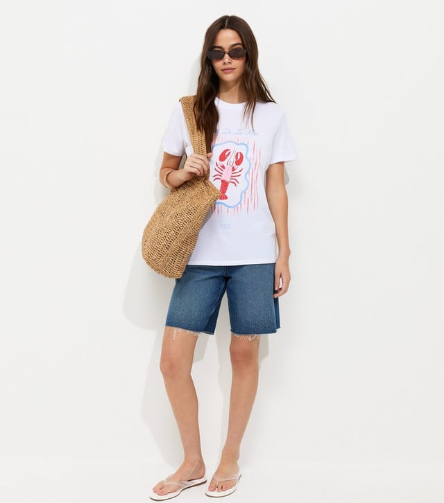 New Look Women's White Cotton Lobster Print Relaxed T-Shirt New Look - 3