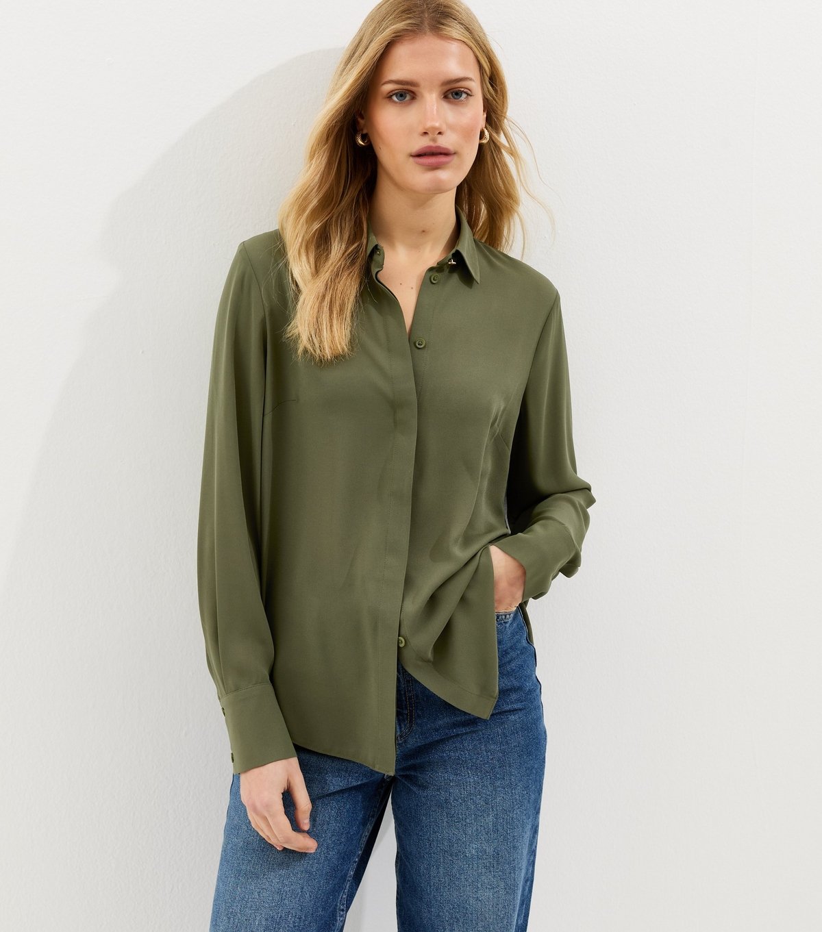 New Look Women's Khaki Concealed Button Shirt New Look - 1