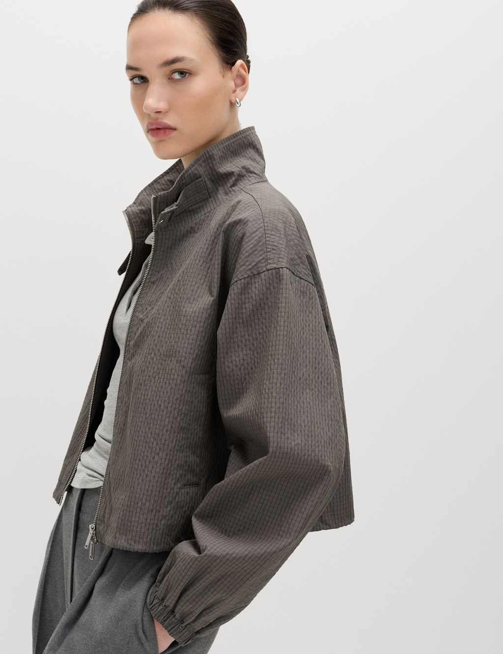 Marks & Spencer M&S Cotton Rich Lightweight Buckle Short Jacket Light Grey - 3