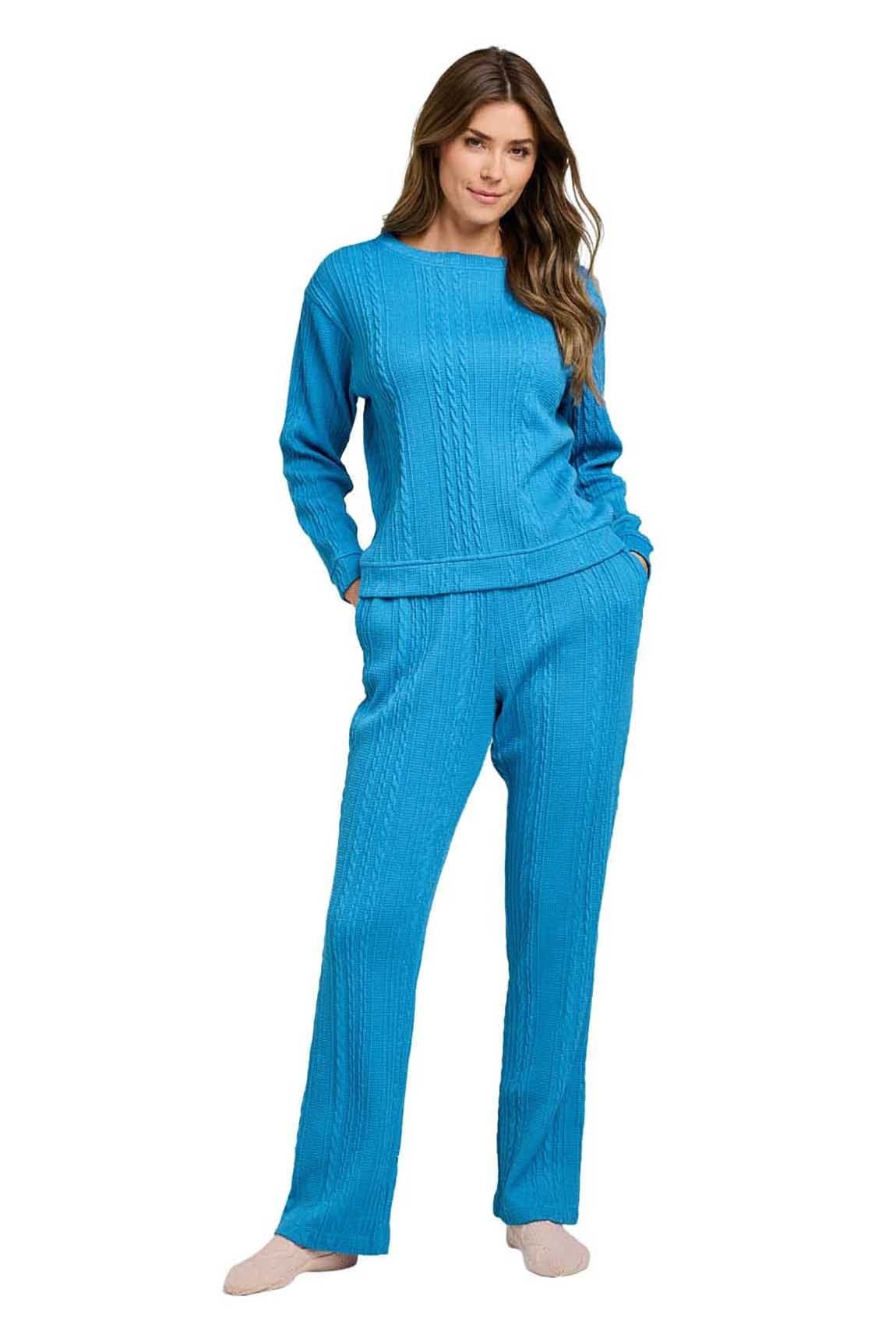 Amber Amber Women's Cable Design Lounge Suit in Light Blue