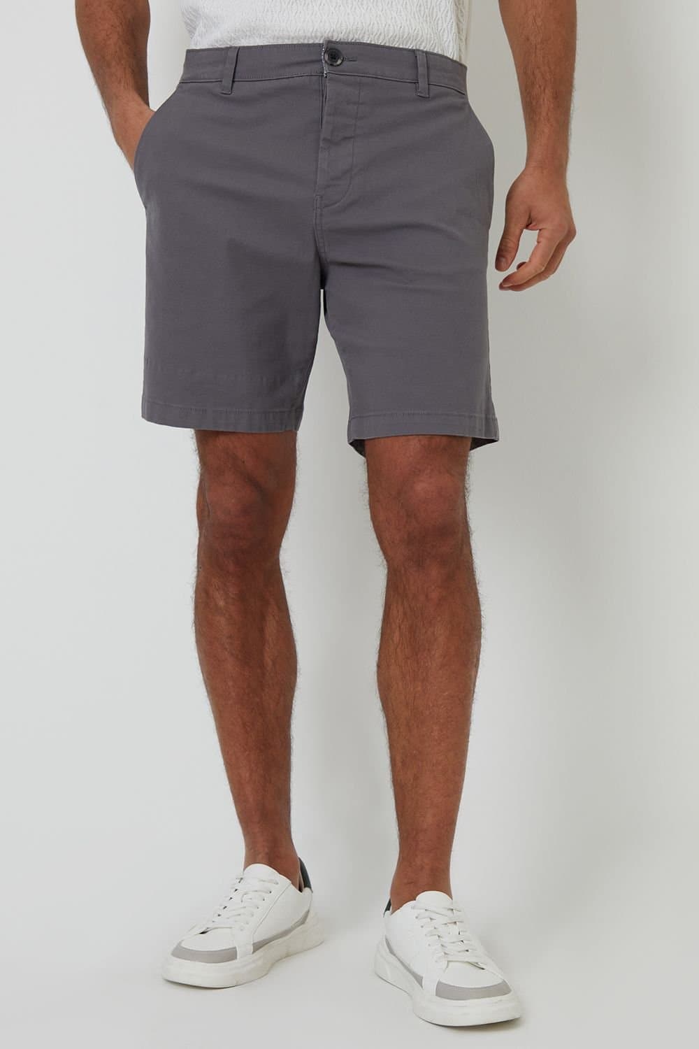 Threadbare threadbare Men's Cotton Regular Fit Stretch Chino Shorts in Dark Grey