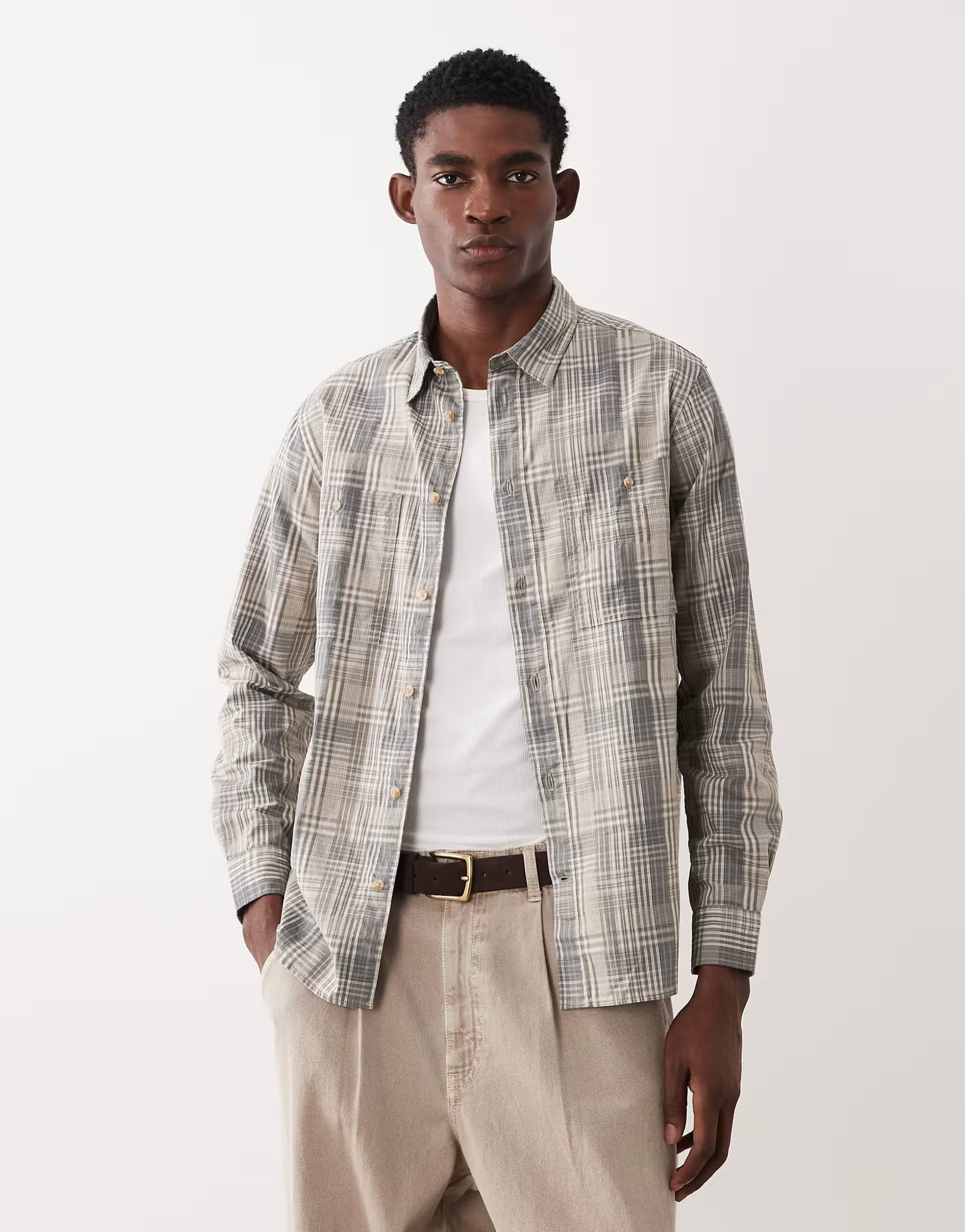 ASOS Barbour Maxwell long sleeve tartan check relaxed shirt in grey/green