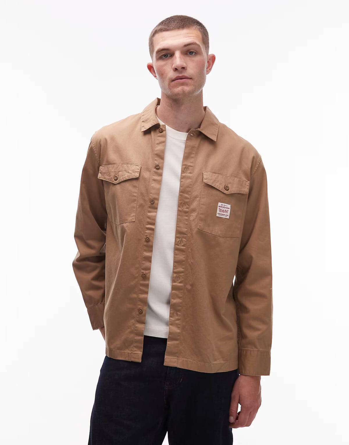 ASOS Levi's Workwear Capsule label logo twill worker shirt in tan - 1