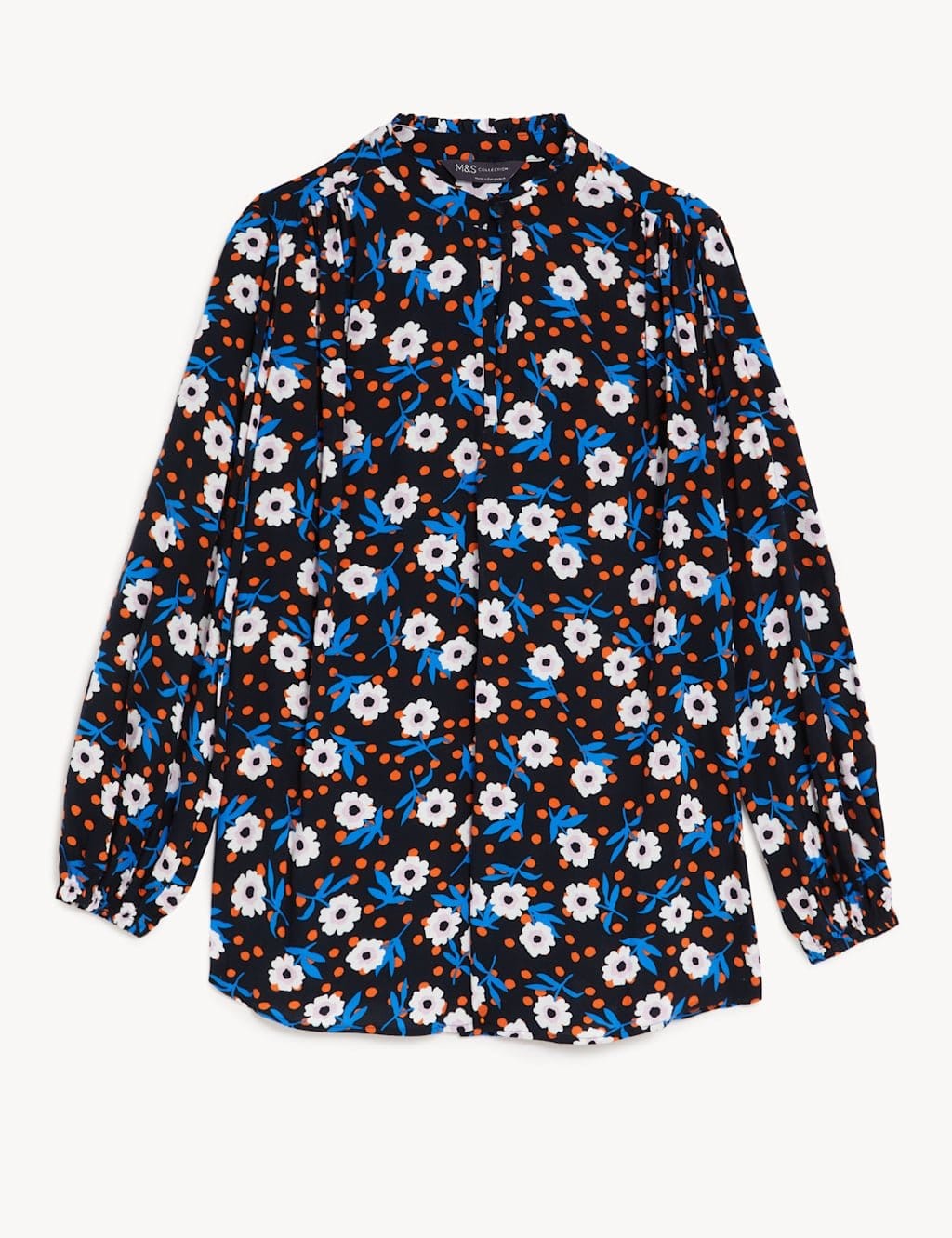 M&S Floral Print V-Neck Longline Blouse Orange Mix