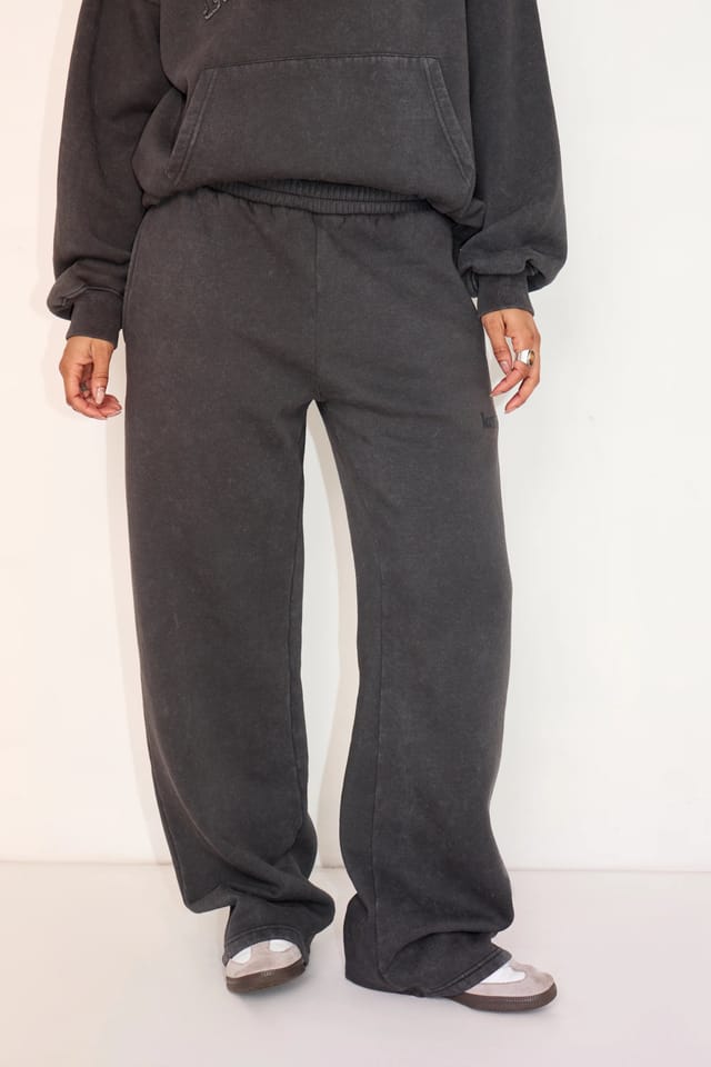 Kaiia Kaiia Wide Leg Joggers Washed Black - 2
