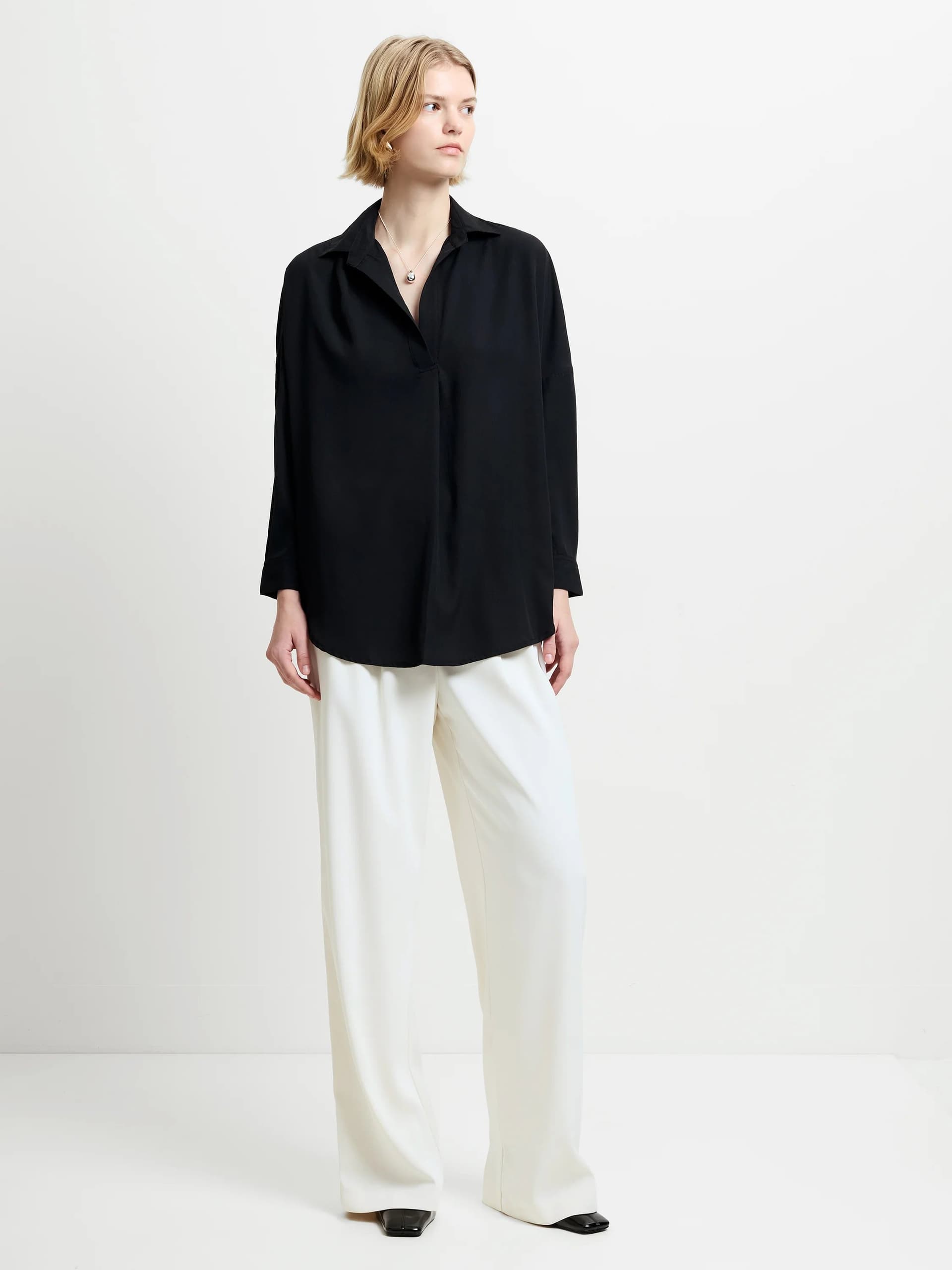 French Connection Rhodes Recycled Crepe Popover Shirt - Black