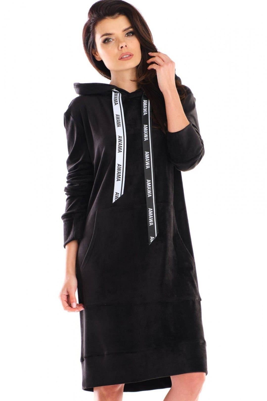 Love Lace Love Lace Women's Polish Velour Midi Dress with Big Pocket in Black