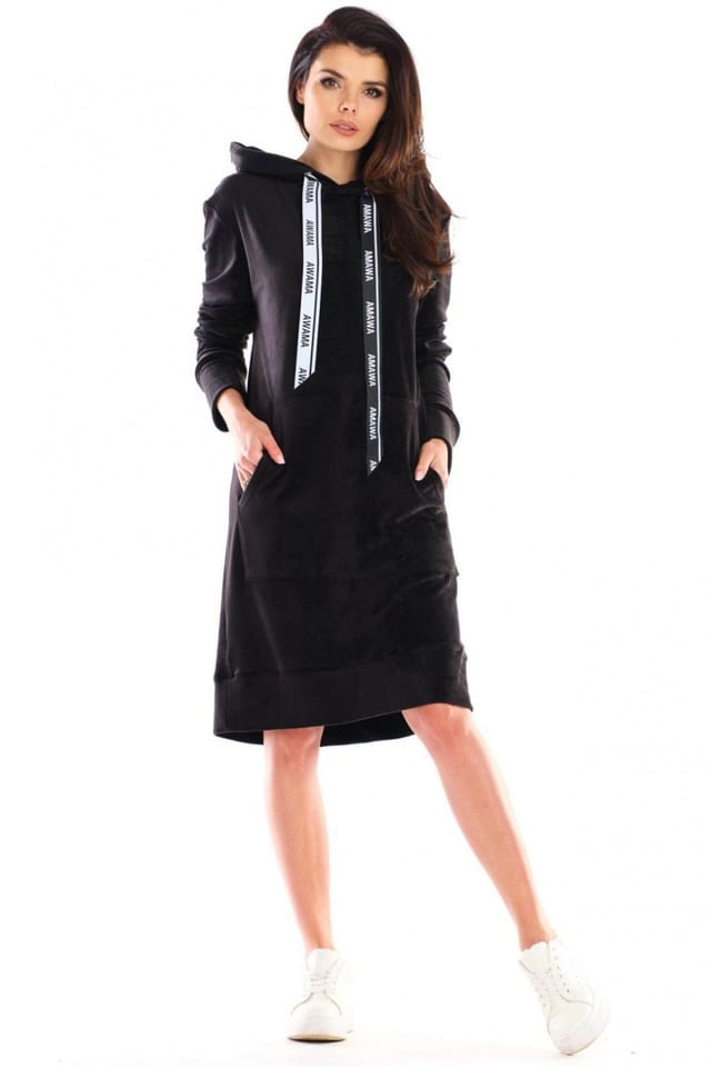 Love Lace Love Lace Women's Polish Velour Midi Dress with Big Pocket in Black - 2