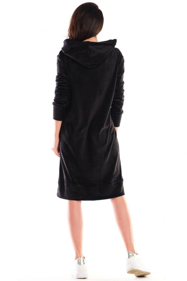 Love Lace Love Lace Women's Polish Velour Midi Dress with Big Pocket in Black - 3