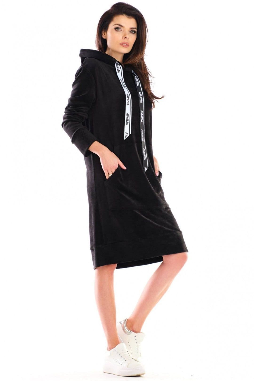 Love Lace Love Lace Women's Polish Velour Midi Dress with Big Pocket in Black - 4