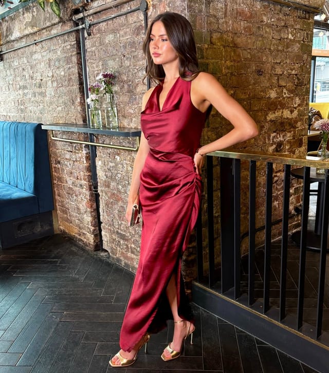 AX Paris Women's Dark Red Satin Cowl Neck Midi Dress AX Paris New Look - 2