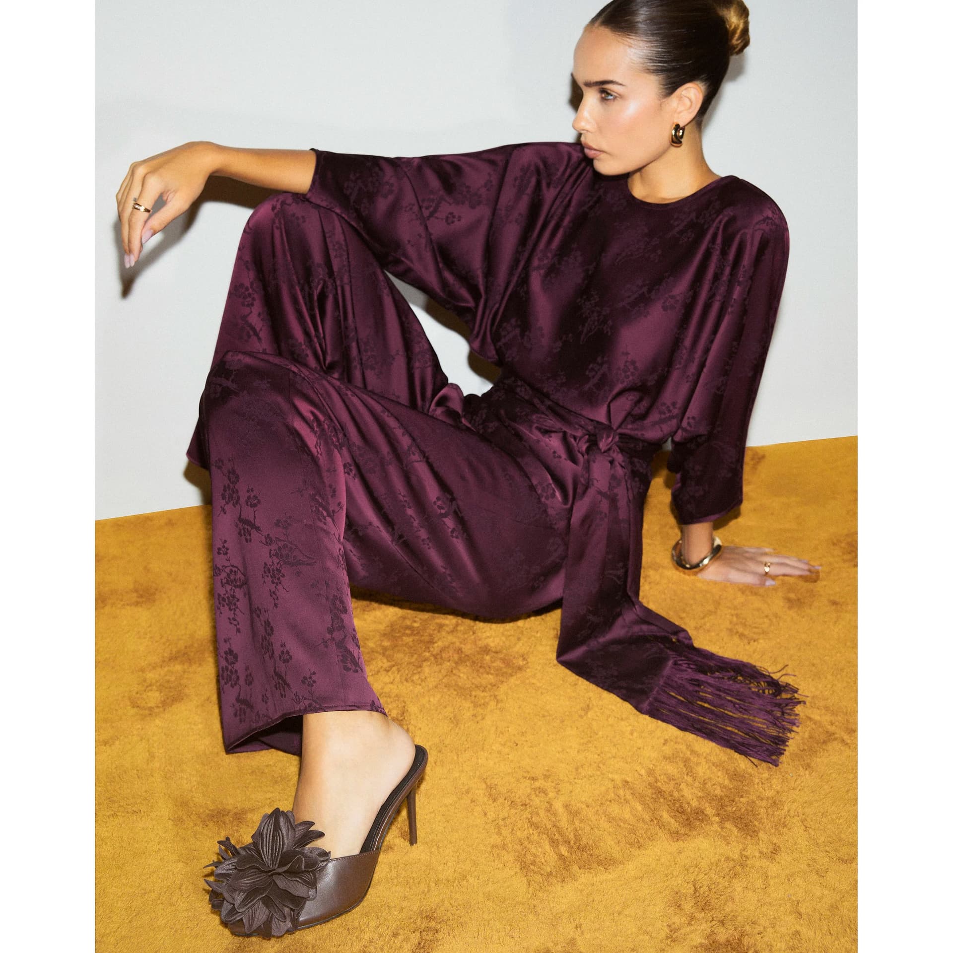 River Island River Island Womens Brown Oversized Flower Heeled Mules