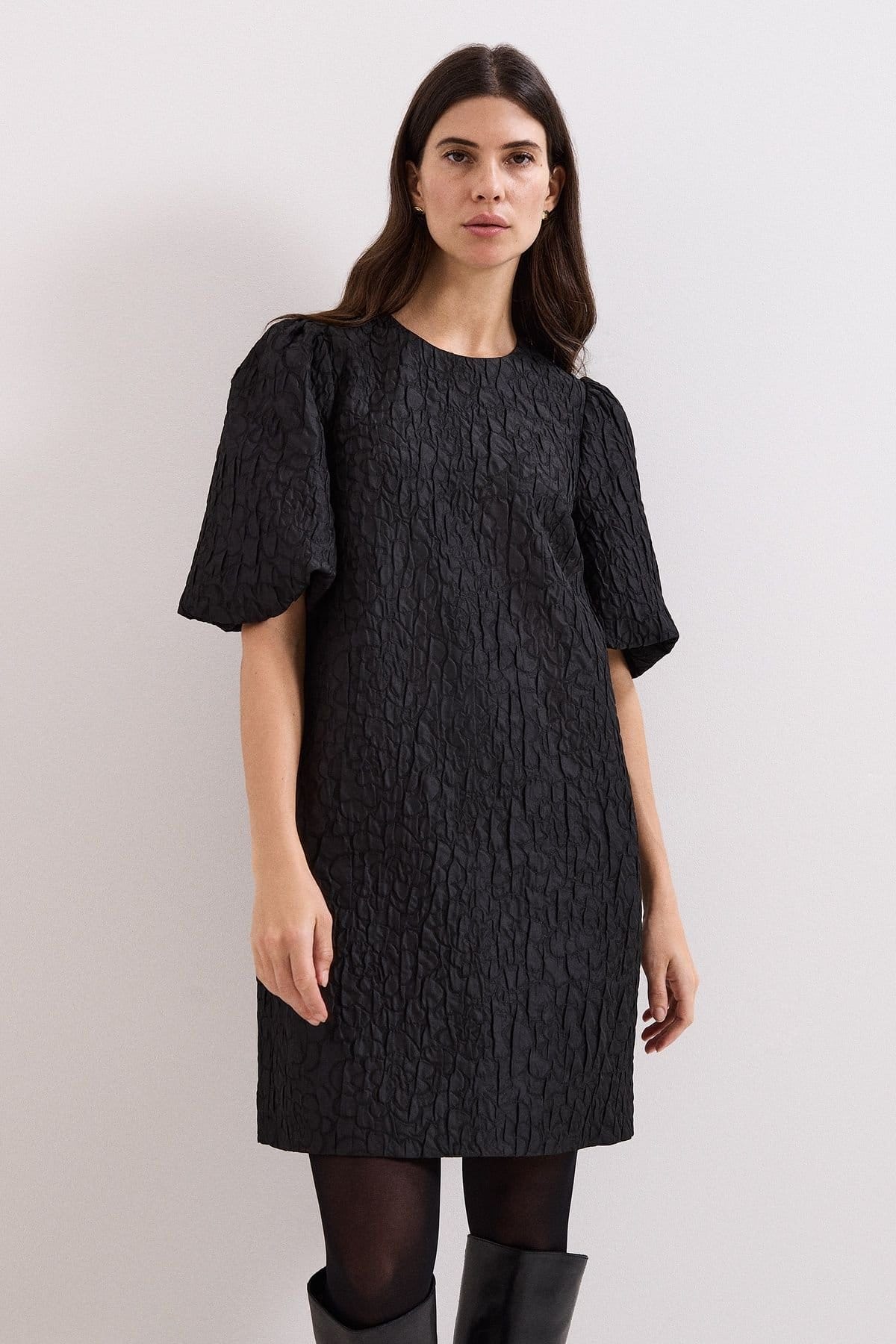 Phase Eight Black Jacquard Round Neck Mini Dress
