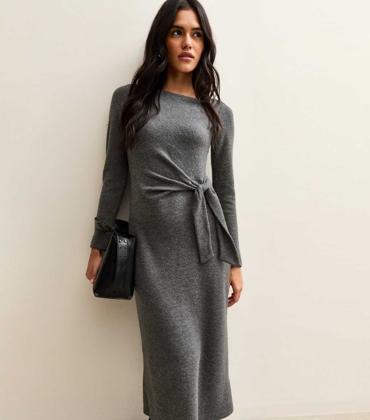 New Look Women's Grey Tie Belt Midi Dress New Look