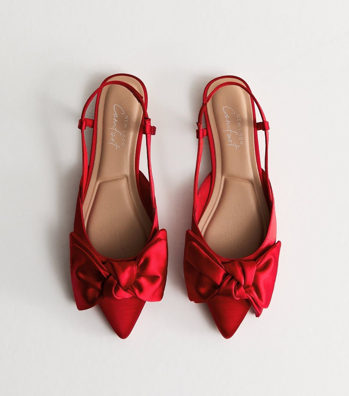 New Look New Look Red Satin Bow Slingback Ballerina Pumps