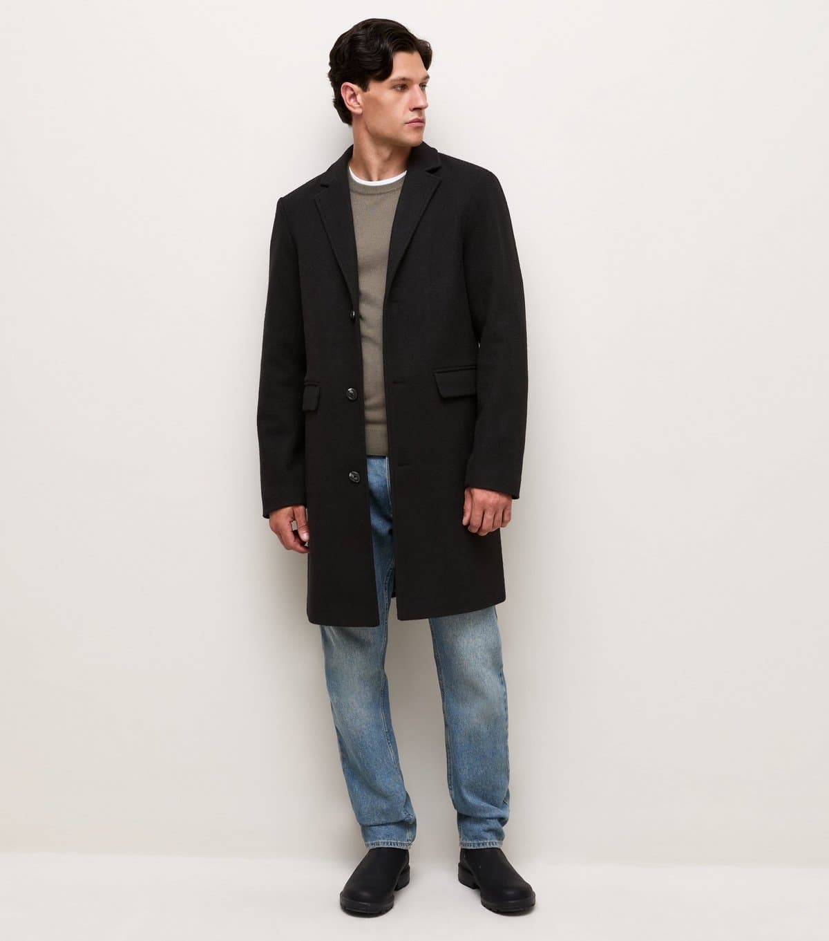 New Look Men's Long Black Tailored Coat New Look