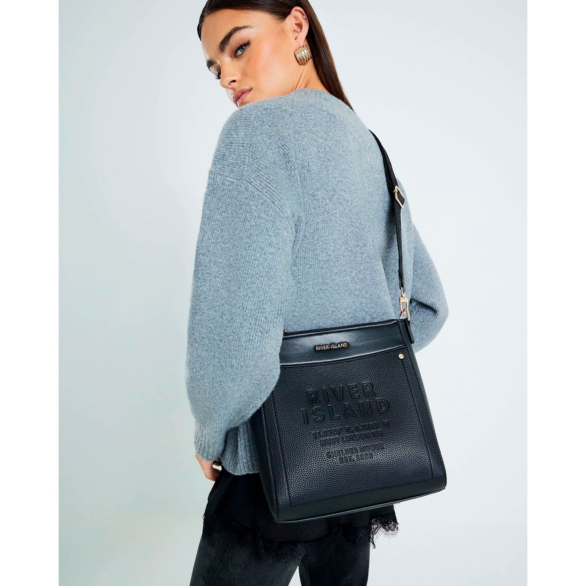 River Island River Island Womens Black Ri Embossed Cross Body Bag