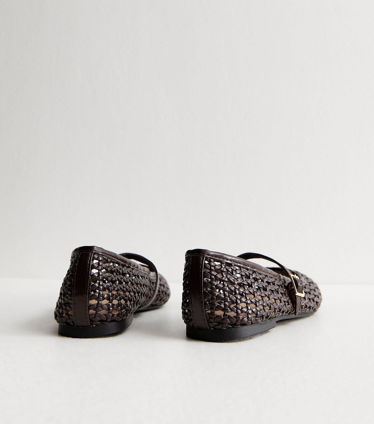 New Look Women's Wide Fit Chocolate Faux Leather Woven Mary Jane Pumps Vegan New Look - 4