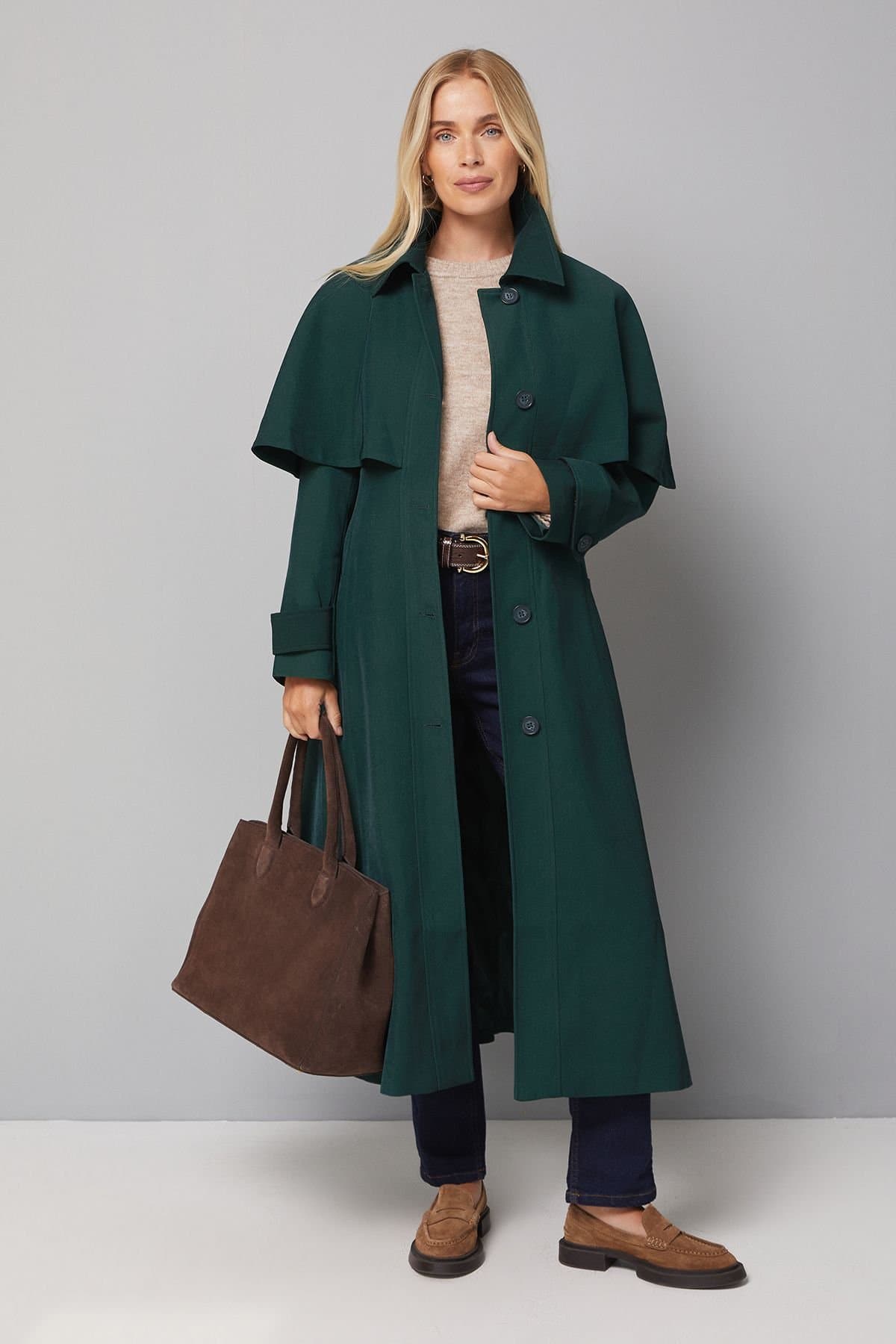 Wallis Wallis Women's Petite Belted Cape Coat in Forest