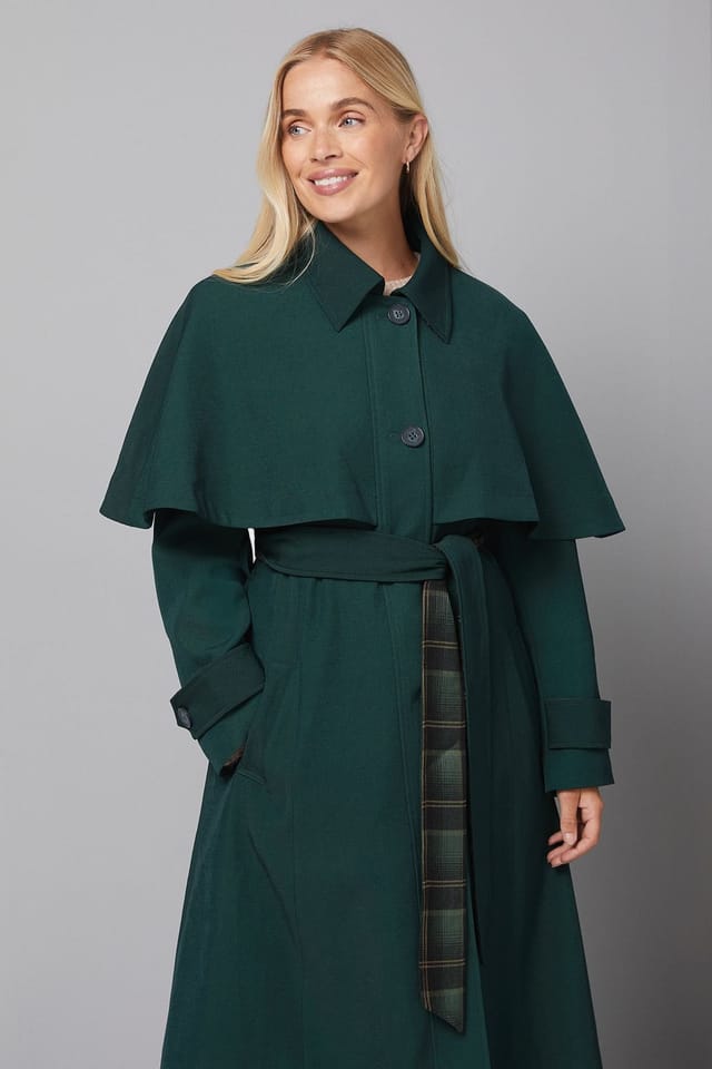 Wallis Wallis Women's Petite Belted Cape Coat in Forest - 2