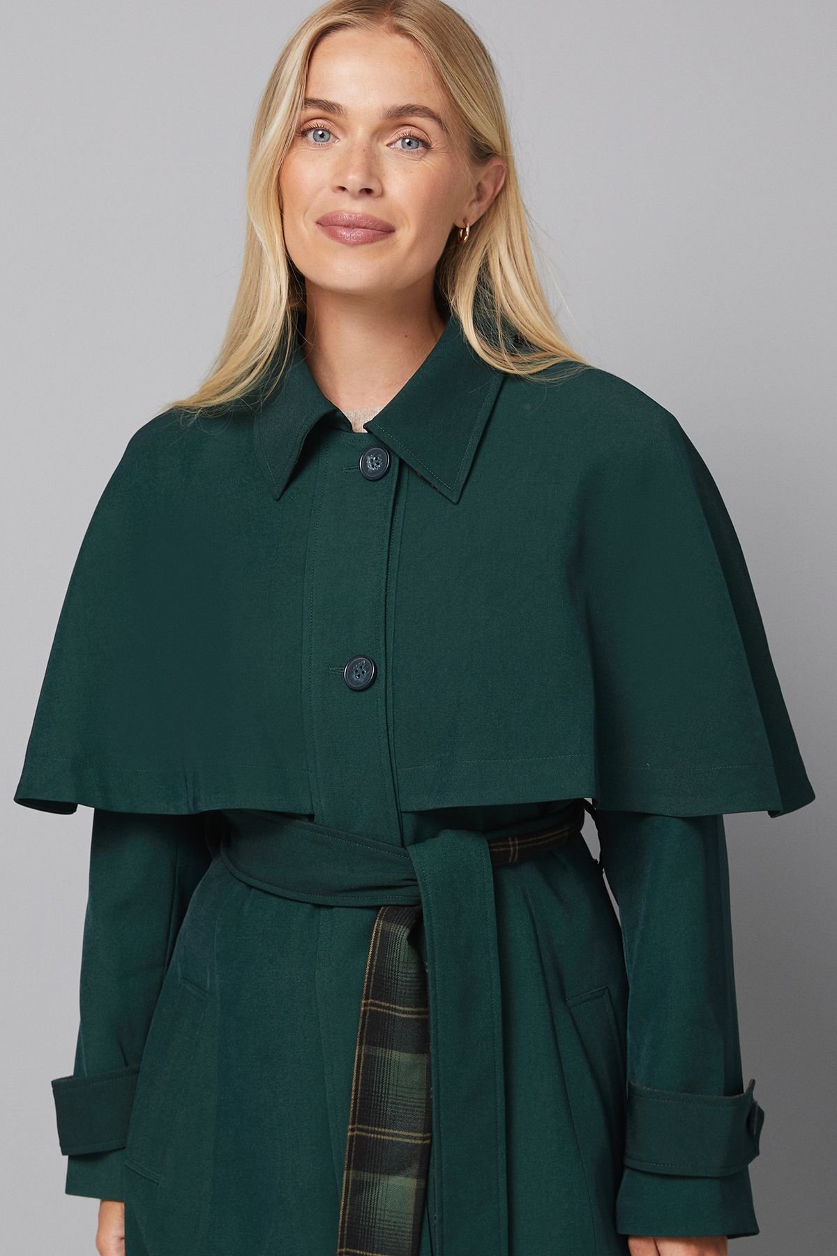 Wallis Wallis Women's Petite Belted Cape Coat in Forest - 3