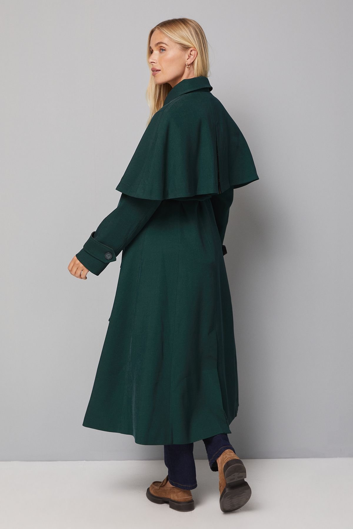 Wallis Wallis Women's Petite Belted Cape Coat in Forest - 4