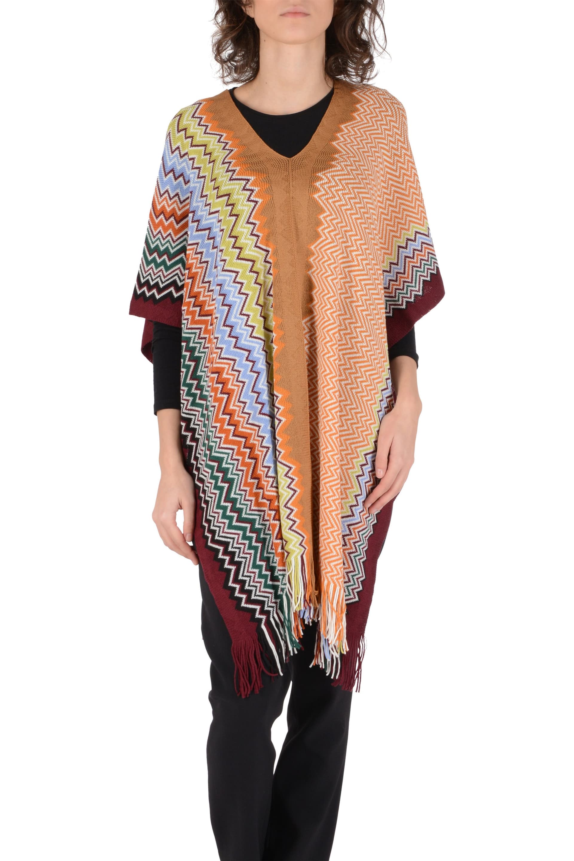 Missoni Missoni Women's Zigzag Knit Scarf Multicolor Chevron in Brown