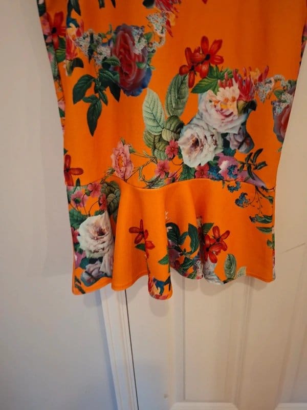 ASOS Orange Floral Midi Occasion Dress - Size 18