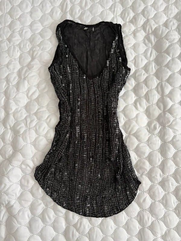 2000s y2k 2000s Bershka - sheer sequins embellished long line sleeveless top