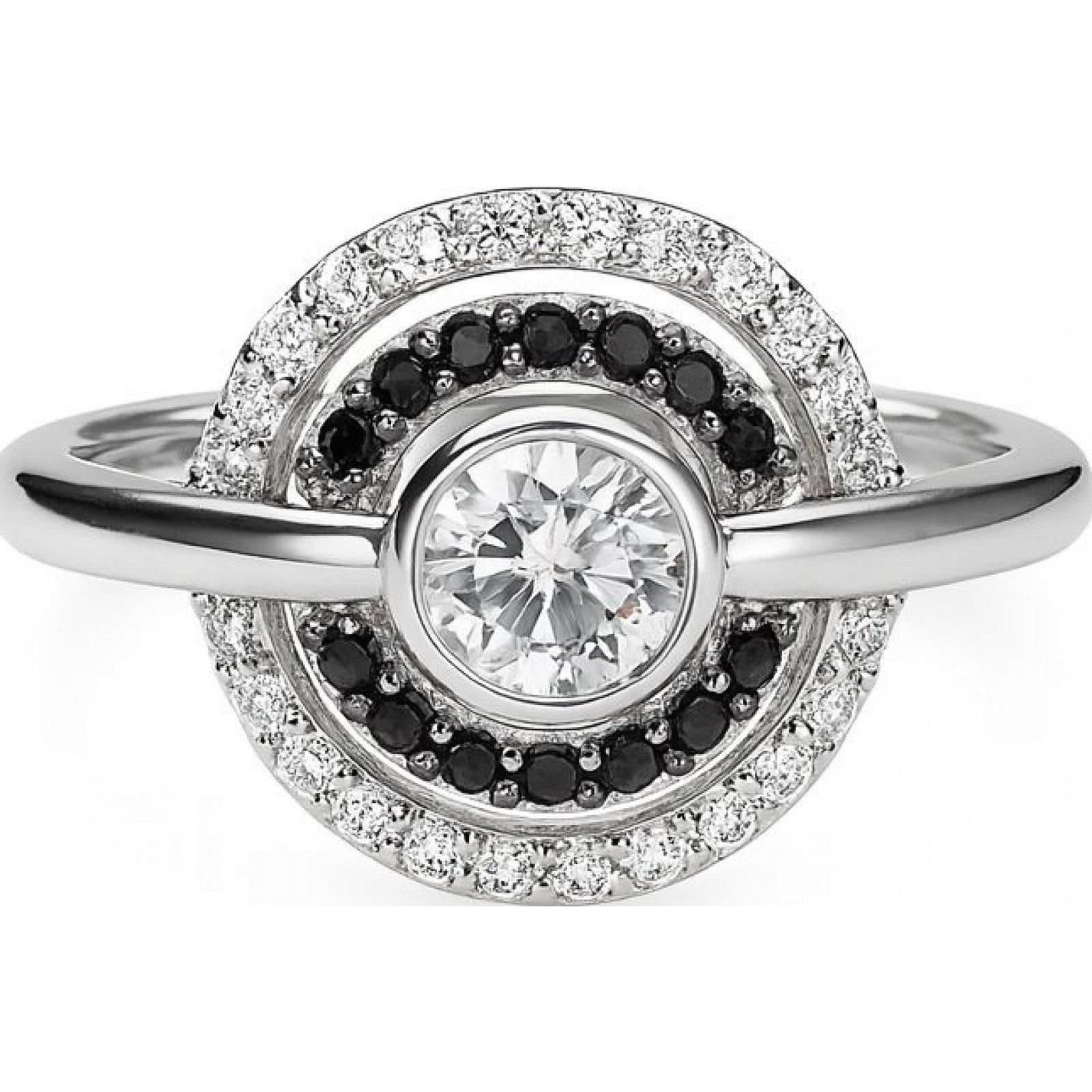diamonfire Diamonfire Women's Silver Ring with Black Diamonds