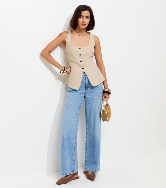 New Look Women's Stone Square Neck Button Down Waistcoat New Look - 3