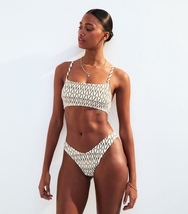 New Look Women's White Patterned Crop Bikini Top New Look - 3