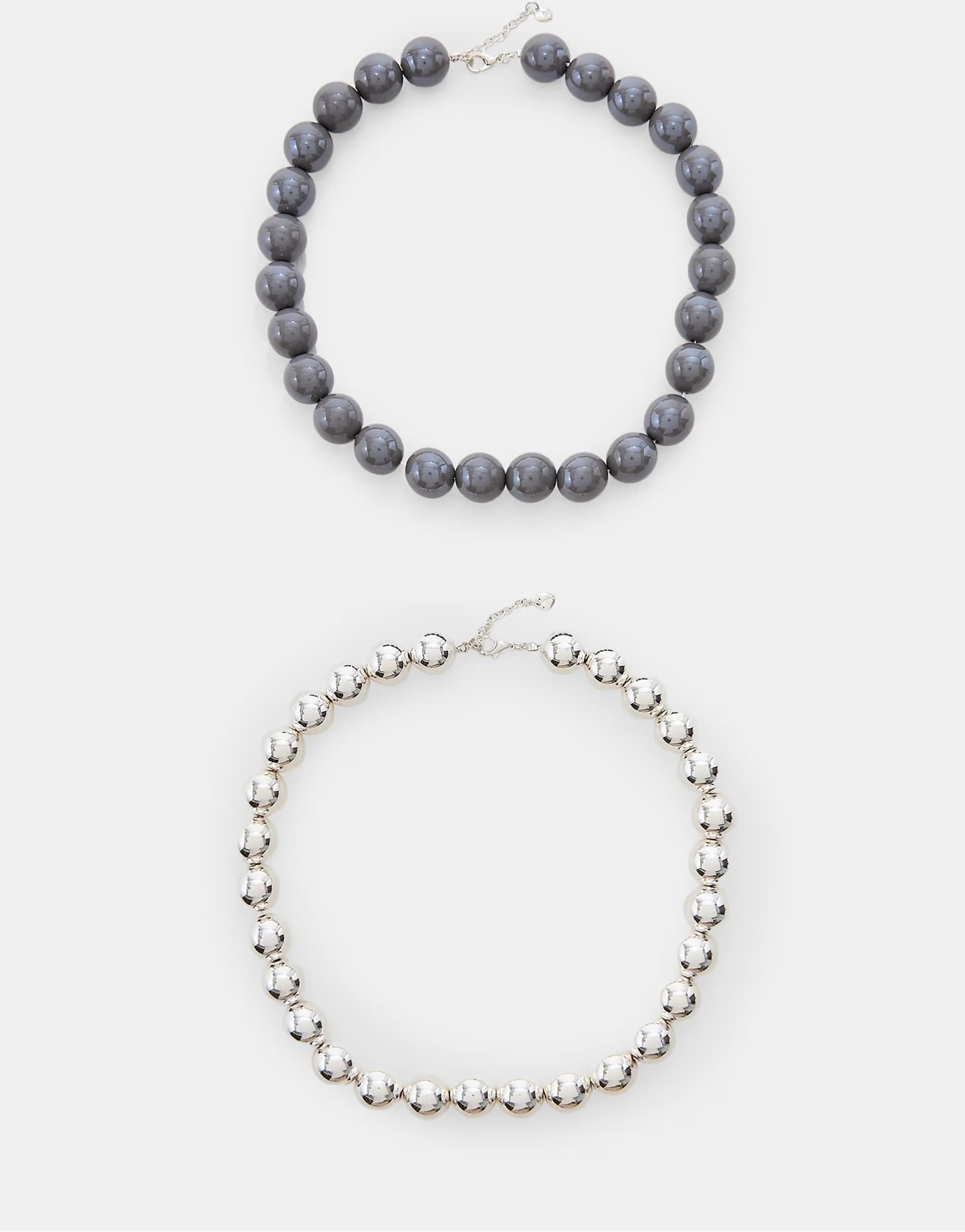 ASOS Stradivarius Set of 2 bead necklaces in grey