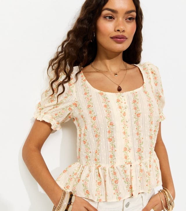 New Look Women's Petite White Cotton Rich Stripe Ditsy Button Tea Blouse New Look - 2