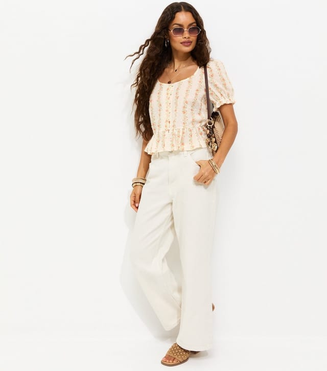 New Look Women's Petite White Cotton Rich Stripe Ditsy Button Tea Blouse New Look - 3