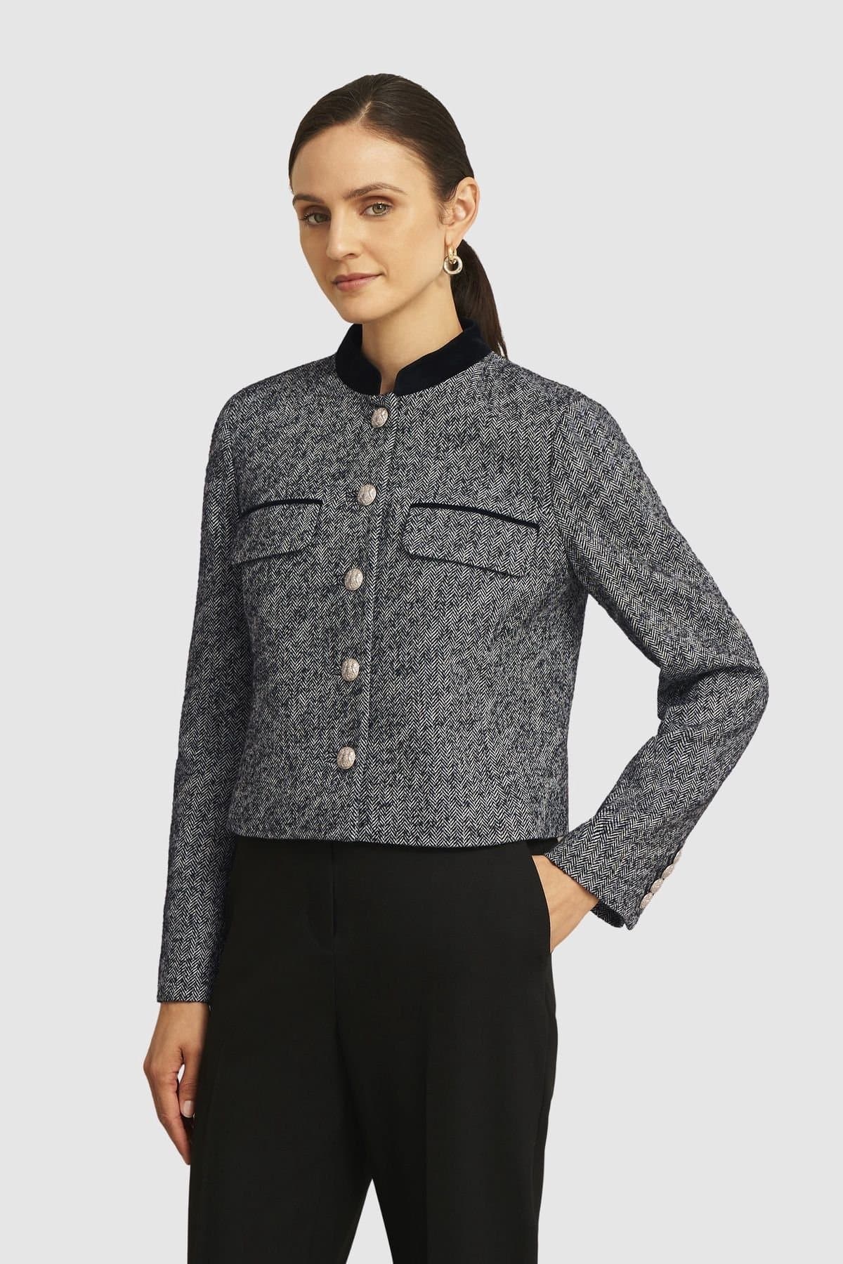 Hobbs London Hobbs London Women's Tammie Mandarin Collar Jacket in Charcoal