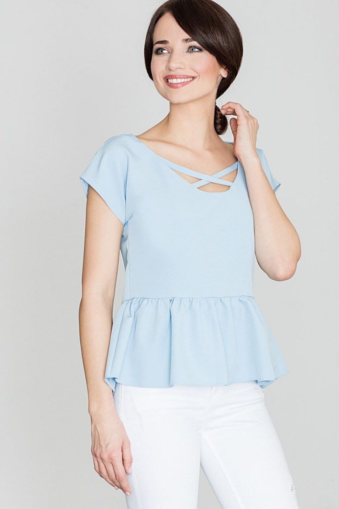 Love Lace Blue Asymmetric Frill Blouse