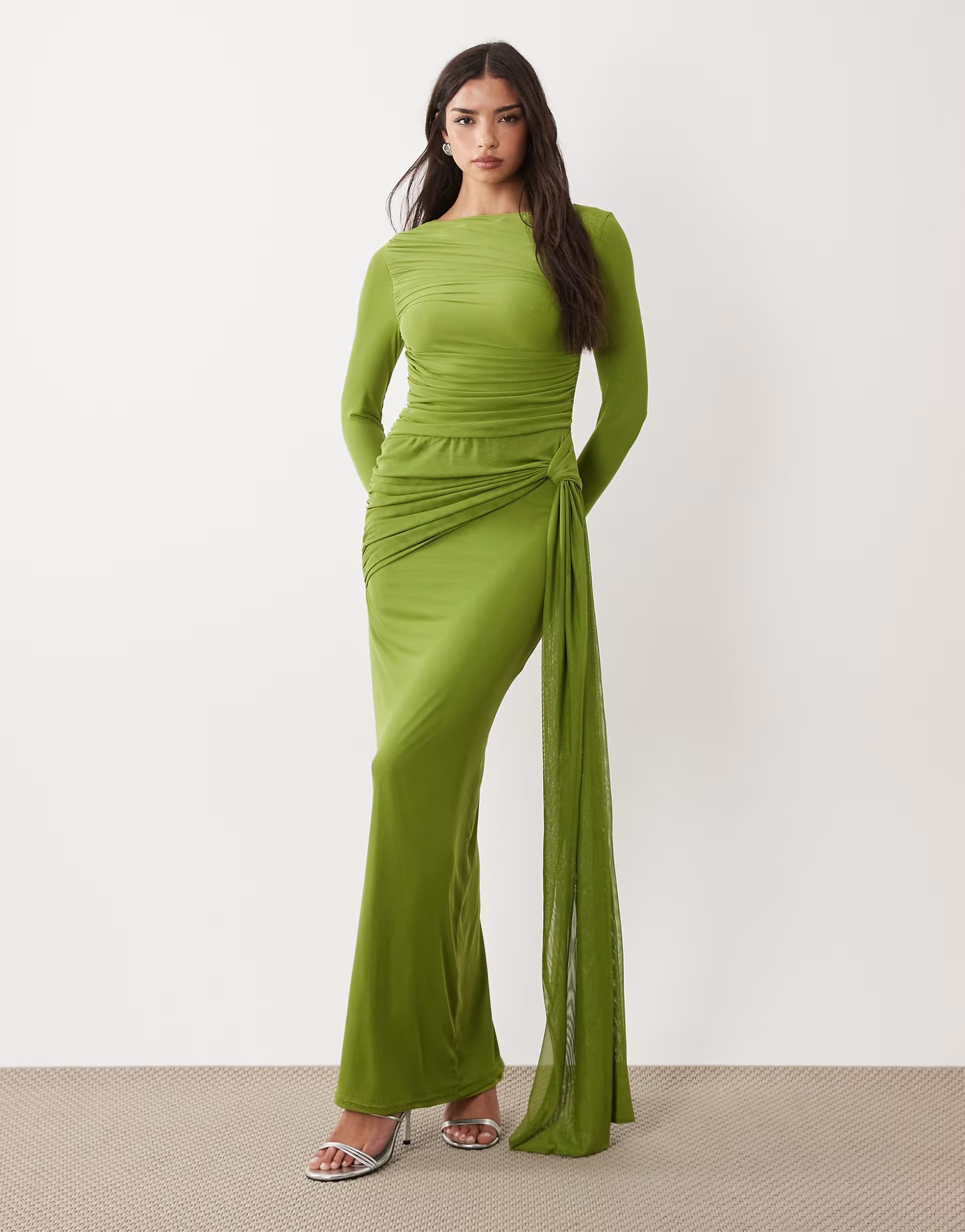 ASOS ASOS DESIGN mesh long sleeve maxi dress in green